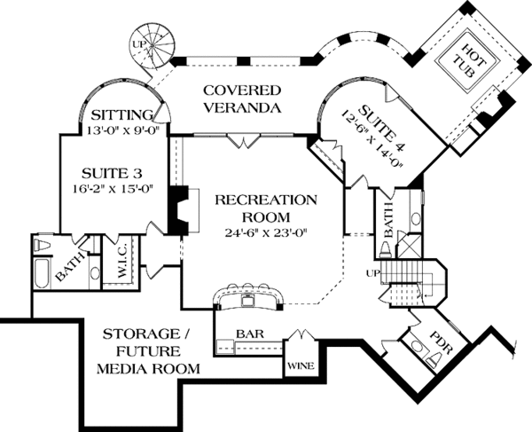 Architectural House Design - European Floor Plan - Lower Floor Plan #453-594