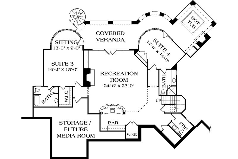 Home Plan - Floor Plan - Lower Floor for European House Plan #453-594 - 4 bed, 4 bath