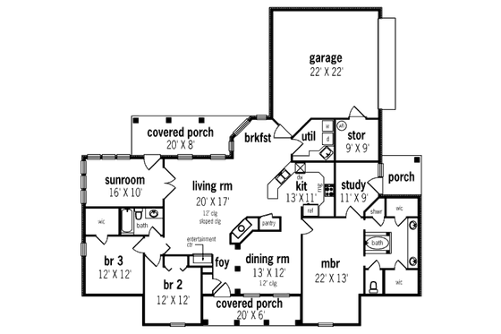Floor Plan - Main Floor for Traditional House Plan #45-309 - 3 bed, 2 bath