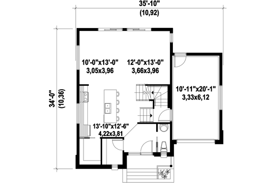 Floor Plan - Main Floor for Contemporary House Plan #25-4561 - 3 bed, 1 bath