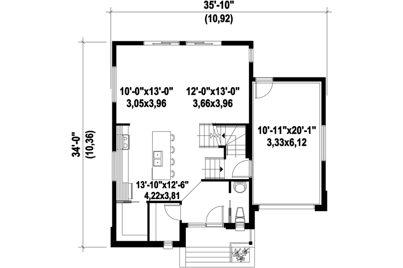 House Blueprint - Floor Plan - Main Floor for Contemporary House Plan #25-4561 - 3 bed, 1 bath