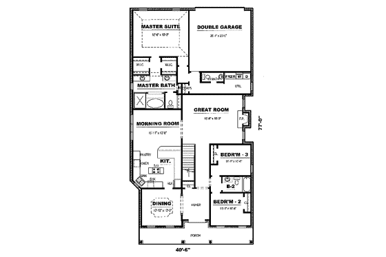 Floor Plan - Main Floor for Southern House Plan #34-171 - 3 bed, 2.5 bath
