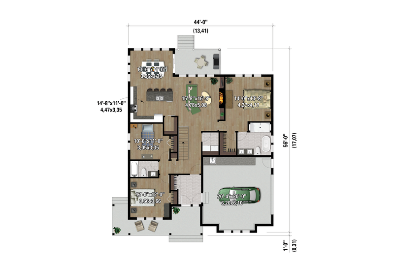 Home Plan - Floor Plan - Main Floor for Farmhouse House Plan #25-4958 - 3 bed, 2 bath