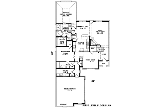 Floor Plan - Main Floor for European House Plan #81-998 - 3 bed, 3 bath