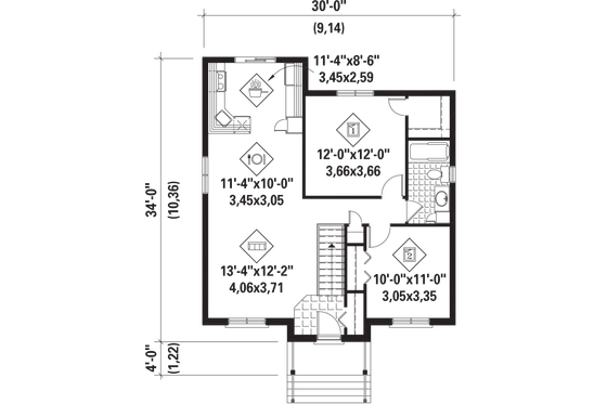 Floor Plan - Main Floor for Country House Plan #25-4594 - 2 bed, 1 bath