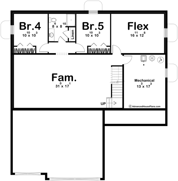Architectural House Design - Floor Plan - Lower Floor for Farmhouse House Plan #455-804 - 3 bed, 2 bath