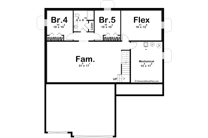 Architectural House Design - Floor Plan - Lower Floor for Farmhouse House Plan #455-804 - 3 bed, 2 bath