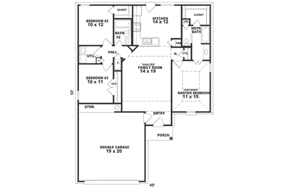 Floor Plan - Main Floor for Traditional House Plan #81-150 - 3 bed, 2 bath