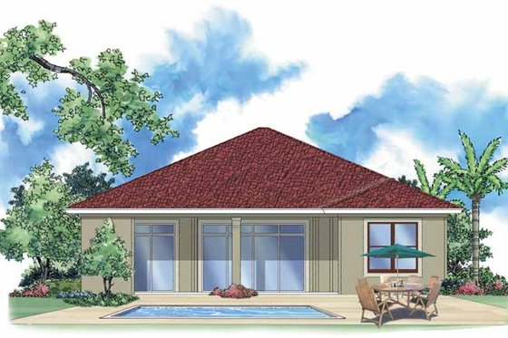 Exterior - Rear Elevation for Mediterranean House Plan #930-392 - 2 bed, 2 bath