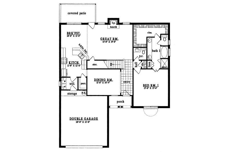 House Blueprint - Floor Plan - Main Floor for European House Plan #42-483 - 3 bed, 2.5 bath