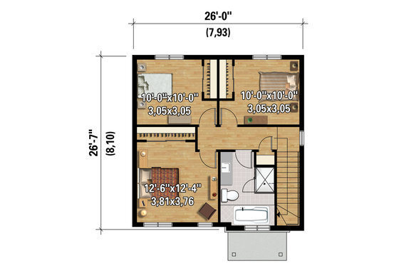 Floor Plan - Upper Floor 1 for Contemporary House Plan #25-4328 - 3 bed, 1 bath