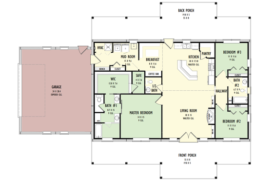 Floor Plan - Main Floor for Barndominium House Plan #1092-27 - 3 bed, 2.5 bath