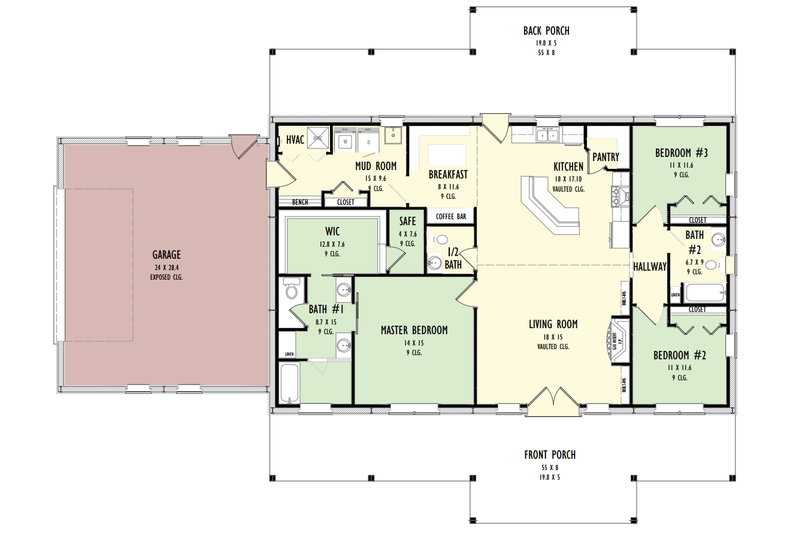 Architectural House Design - Floor Plan - Main Floor for Barndominium House Plan #1092-27 - 3 bed, 2.5 bath