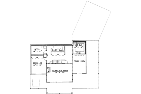 Floor Plan - Lower Floor for Modern House Plan #117-393 - 3 bed, 3 bath