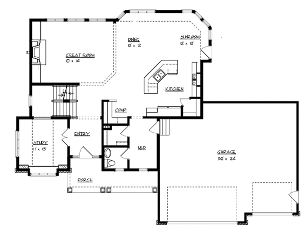 House Design - Country Floor Plan - Main Floor Plan #320-999