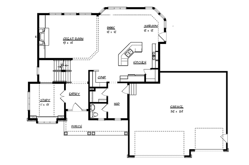 House Blueprint - Floor Plan - Main Floor for Country House Plan #320-999 - 3 bed, 2.5 bath