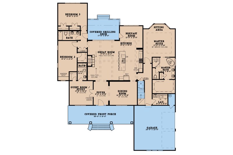 House Blueprint - Floor Plan - Main Floor for Farmhouse House Plan #923-190 - 4 bed, 3 bath