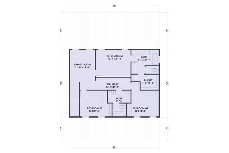 House Blueprint - Floor Plan - Upper Floor for Barndominium House Plan #1107-48 - 4 bed, 3 bath