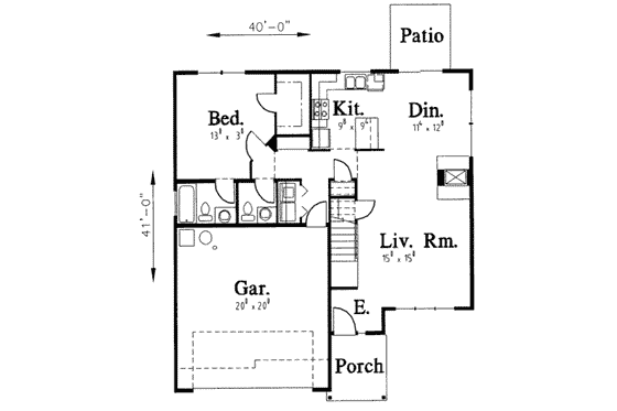 Floor Plan - Main Floor for Traditional House Plan #303-345 - 3 bed, 2.5 bath