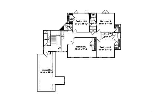Floor Plan - Upper Floor for Traditional House Plan #135-170 - 5 bed, 4.5 bath