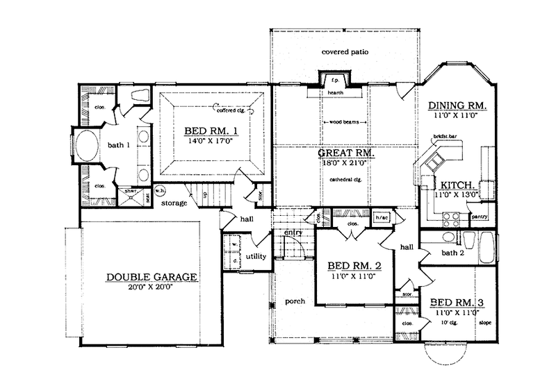 Home Plan - Floor Plan - Main Floor for Country House Plan #42-576 - 3 bed, 2 bath