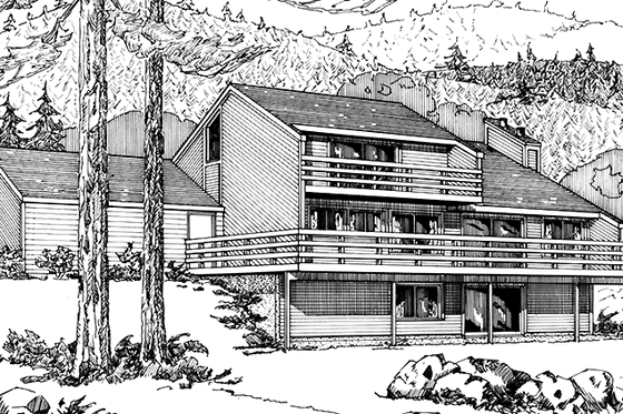 Exterior - Rear Elevation for Cabin House Plan #320-1221 - 3 bed, 2 bath