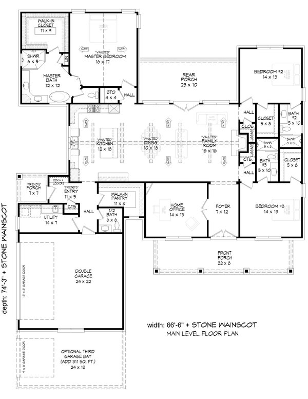 House Blueprint - Floor Plan - Main Floor for Farmhouse House Plan #932-1464 - 3 bed, 3.5 bath