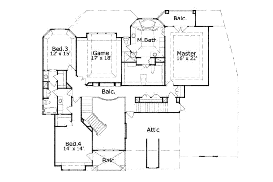 Floor Plan - Upper Floor for European House Plan #411-103 - 4 bed, 4.5 bath