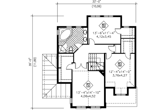 Floor Plan - Upper Floor for European House Plan #25-4161 - 3 bed, 1.5 bath