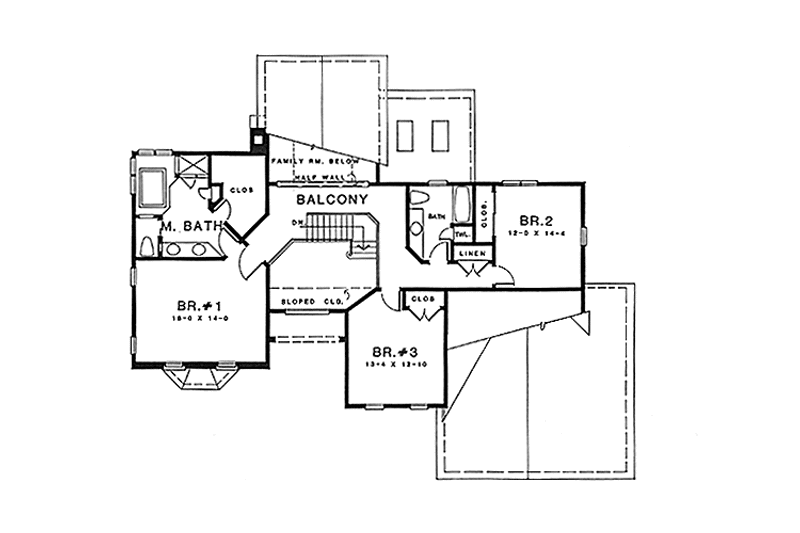 House Blueprint - Floor Plan - Upper Floor for European House Plan #1001-11 - 3 bed, 2.5 bath
