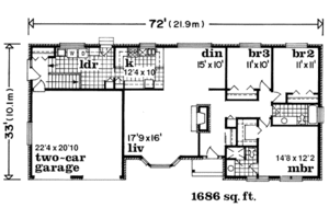 Floor Plan - Main Floor for Ranch House Plan #47-472 - 3 bed, 2 bath