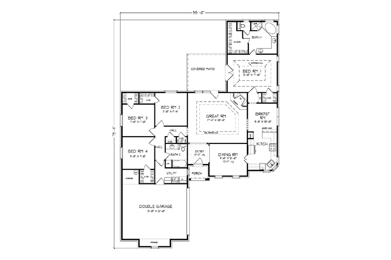 Home Plan - Floor Plan - Main Floor for Cottage House Plan #42-637 - 4 bed, 2 bath