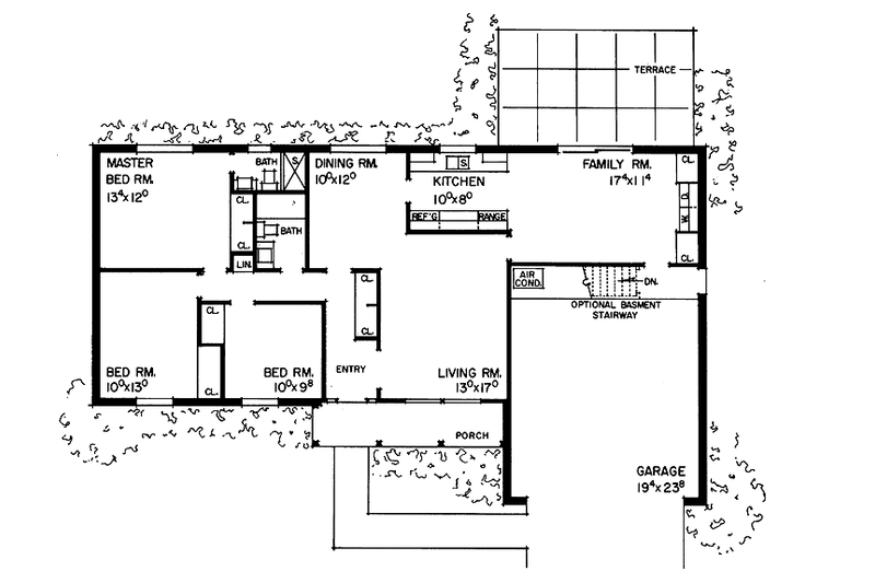 House Blueprint - Floor Plan - Main Floor for Ranch House Plan #72-517 - 3 bed, 2 bath