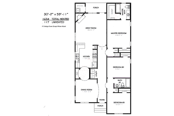 Floor Plan - Main Floor for Traditional House Plan #424-193 - 3 bed, 2 bath