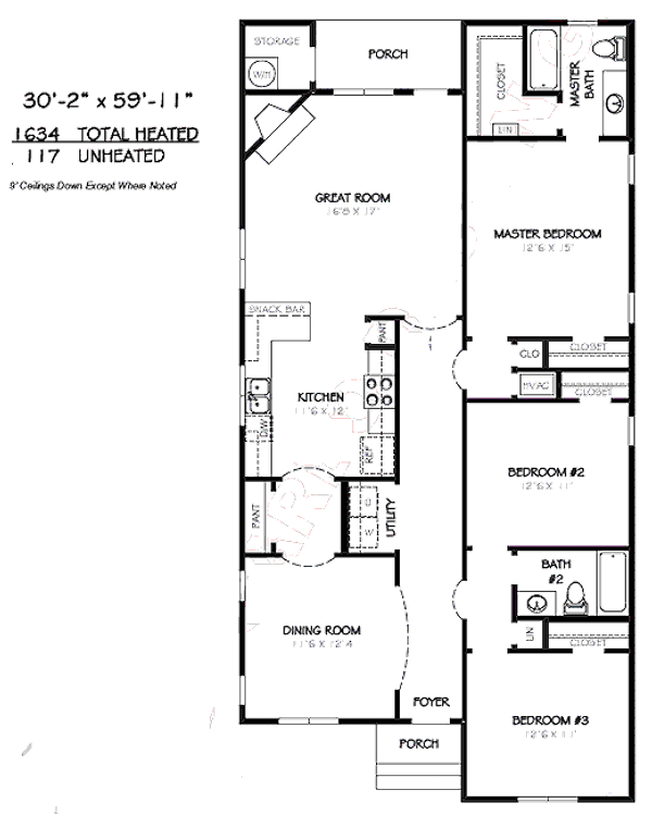 Floor Plan - Main Floor for Traditional House Plan #424-193 - 3 bed, 2 bath
