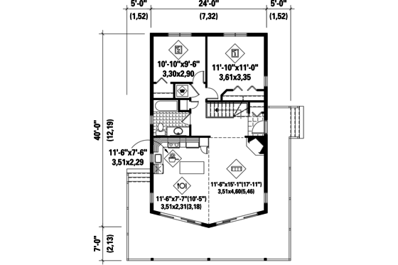 Floor Plan - Main Floor for Ranch House Plan #25-4359 - 2 bed, 1 bath