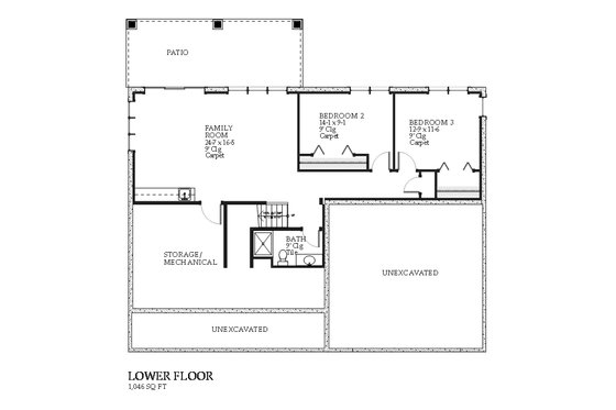 Floor Plan - Lower Floor for Traditional House Plan #901-109 - 3 bed, 2.5 bath