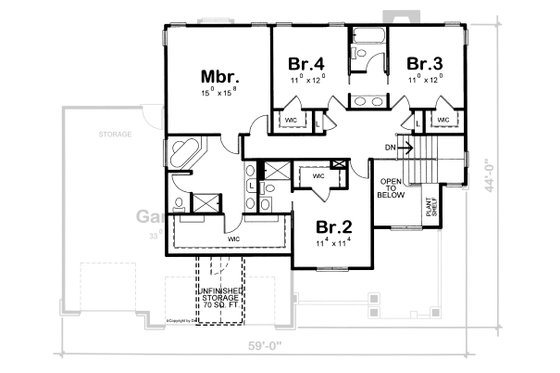 Floor Plan - Upper Floor for Craftsman House Plan #20-2127 - 4 bed, 3.5 bath
