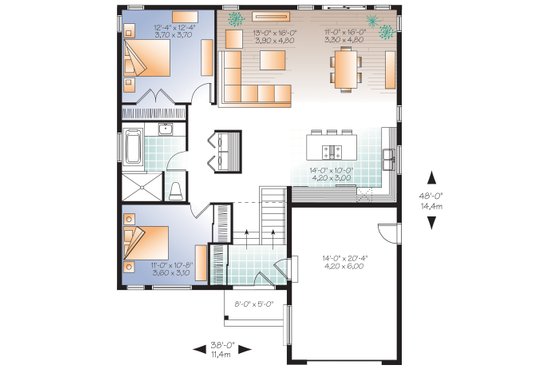 Floor Plan - Main Floor for Craftsman House Plan #23-2304 - 2 bed, 1 bath