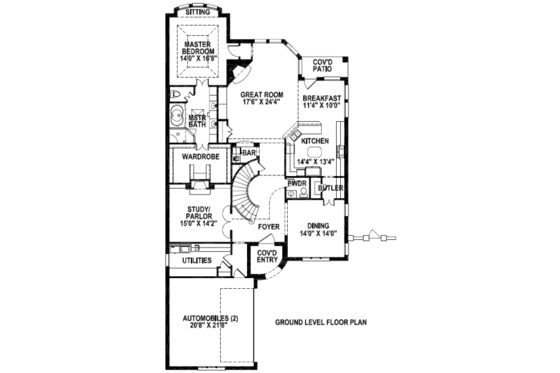 Floor Plan - Main Floor for European House Plan #141-276 - 4 bed, 3.5 bath