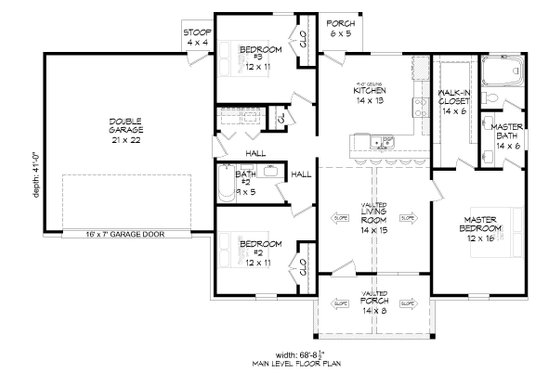 Floor Plan - Main Floor for Traditional House Plan #932-536 - 3 bed, 2 bath
