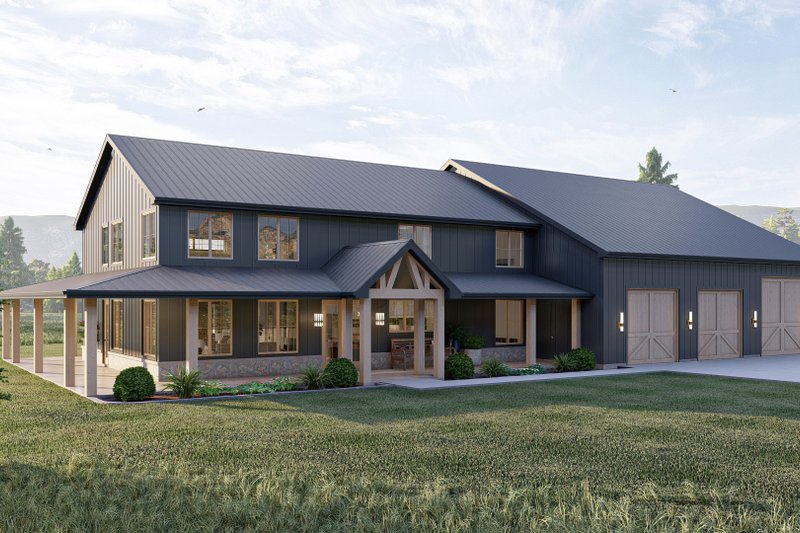 Home Plan - Exterior - Front Elevation 4 for Barndominium House Plan #455-243 - 4 bed, 2.5 bath