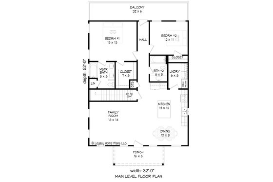 Floor Plan - Main Floor for Traditional House Plan #932-622 - 2 bed, 2 bath