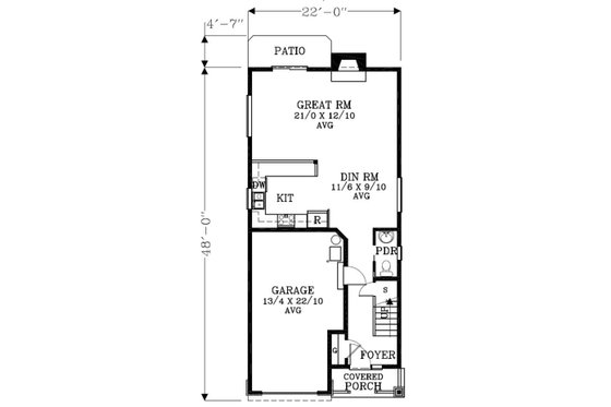 Floor Plan - Main Floor for Craftsman House Plan #53-520 - 3 bed, 2 bath