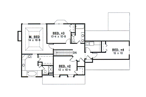 Floor Plan - Upper Floor for Traditional House Plan #67-515 - 4 bed, 2.5 bath