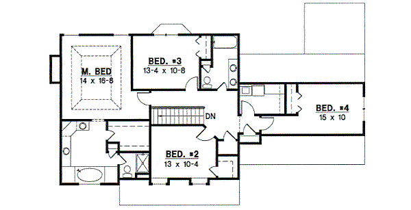 Floor Plan - Upper Floor for Traditional House Plan #67-515 - 4 bed, 2.5 bath