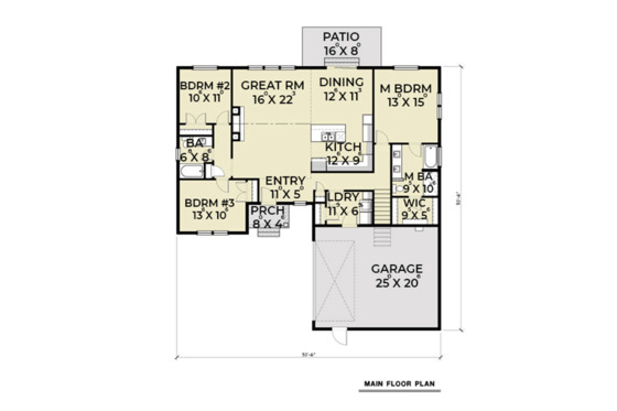 Floor Plan - Main Floor for Craftsman House Plan #1070-24 - 3 bed, 2 bath