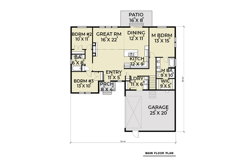 Home Plan - Floor Plan - Main Floor for Craftsman House Plan #1070-24 - 3 bed, 2 bath