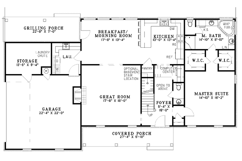 Home Plan - Floor Plan - Main Floor for Country House Plan #17-3163 - 3 bed, 2.5 bath