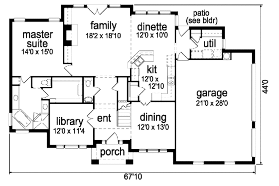 Floor Plan - Main Floor for Traditional House Plan #84-372 - 3 bed, 2.5 bath